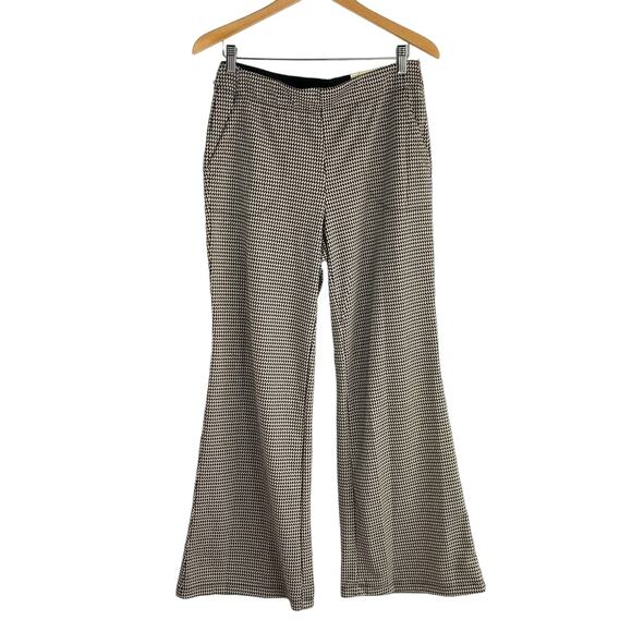 Max Studio London Pull On Bootcut Pants Women L Black Houndstooth Comfort Waist - Picture 1 of 7